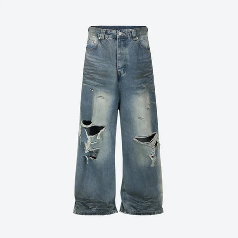Vintage Distressed Wide-Leg Denim Jeans