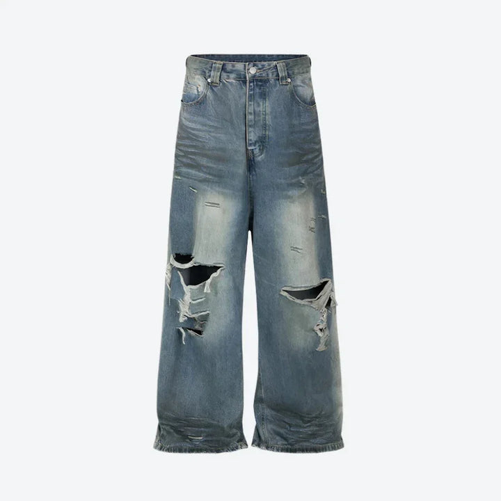 Vintage Distressed Wide-Leg Denim Jeans