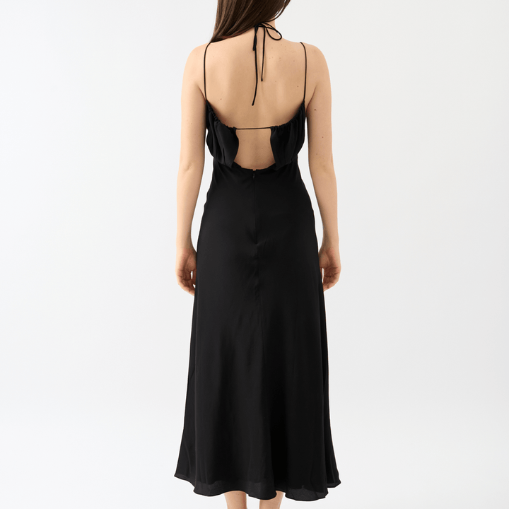 Gathered Halterneck Dress Black