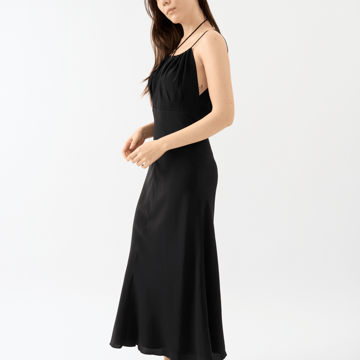 Gathered Halterneck Dress Black