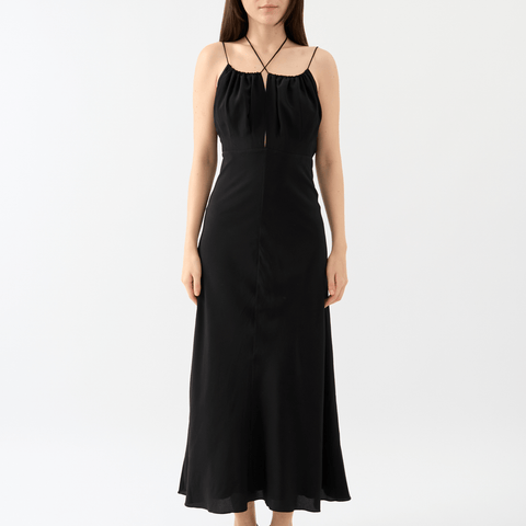 Gathered Halterneck Dress Black