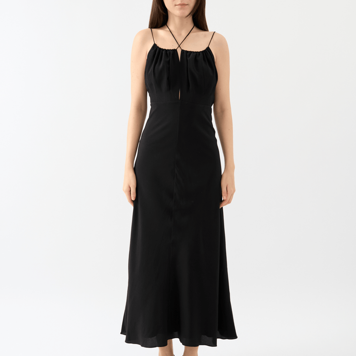 Gathered Halterneck Dress Black